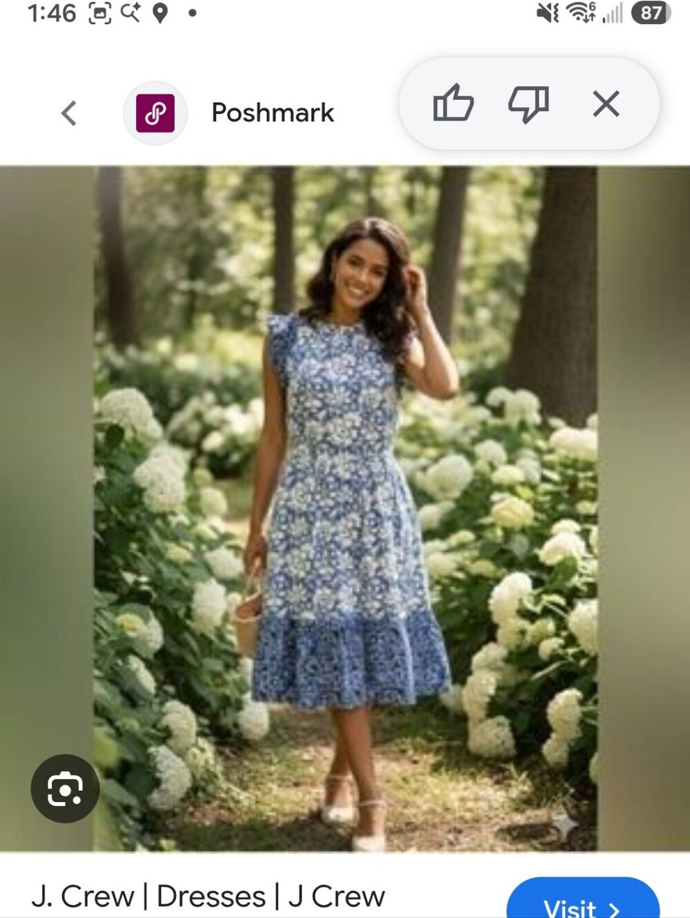 J. Crew Blue and White Floral Ruffle Midi Dress